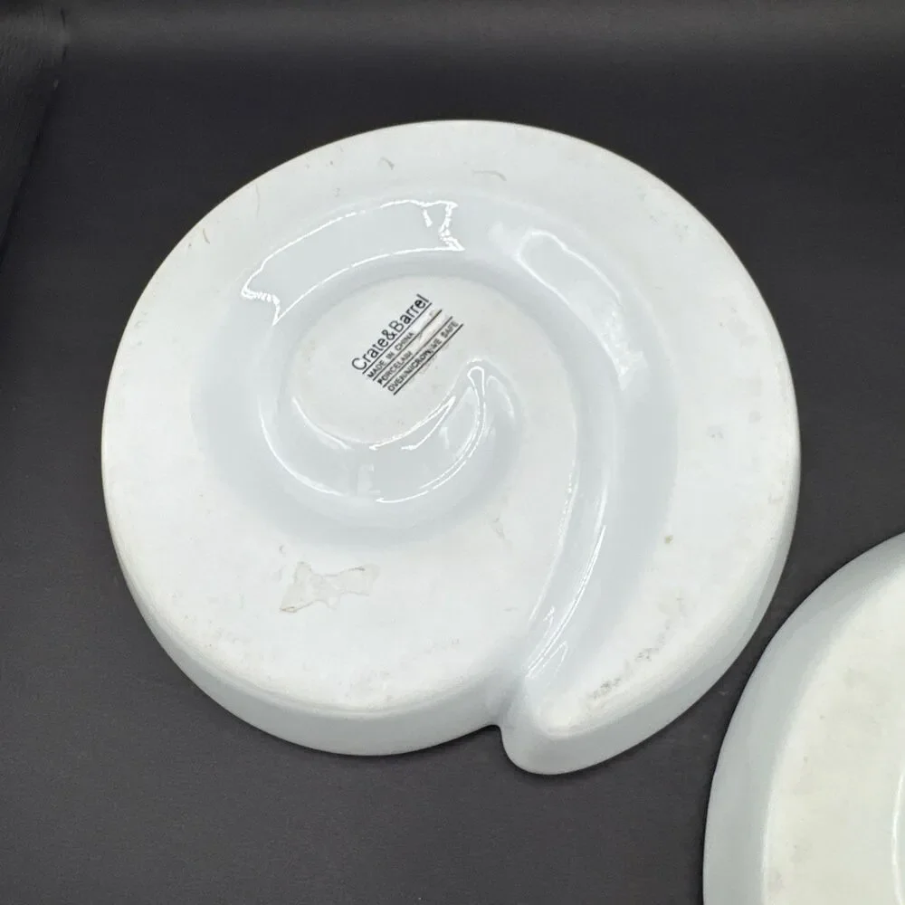 Set of 2 Crate and Barrel White Porcelain Swirl Appetizer Dishes 7
